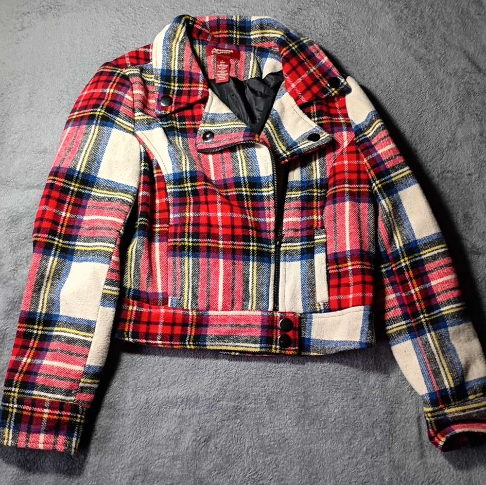 Arizona Jean Company Red and Blue Plaid Kids Blazer